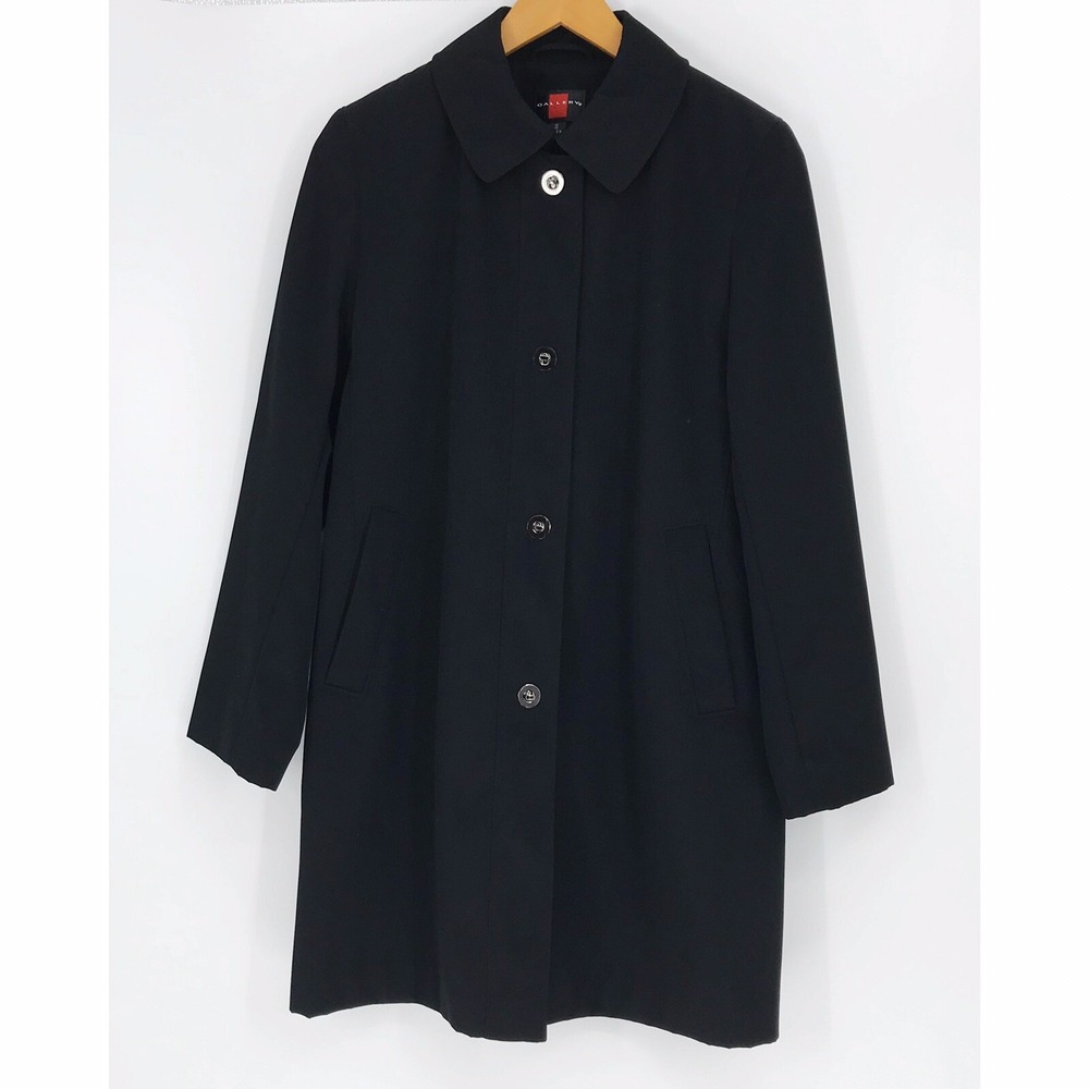Gallery Jacket Womens Basic Mid Length Black Collared Rain Coat Size Small